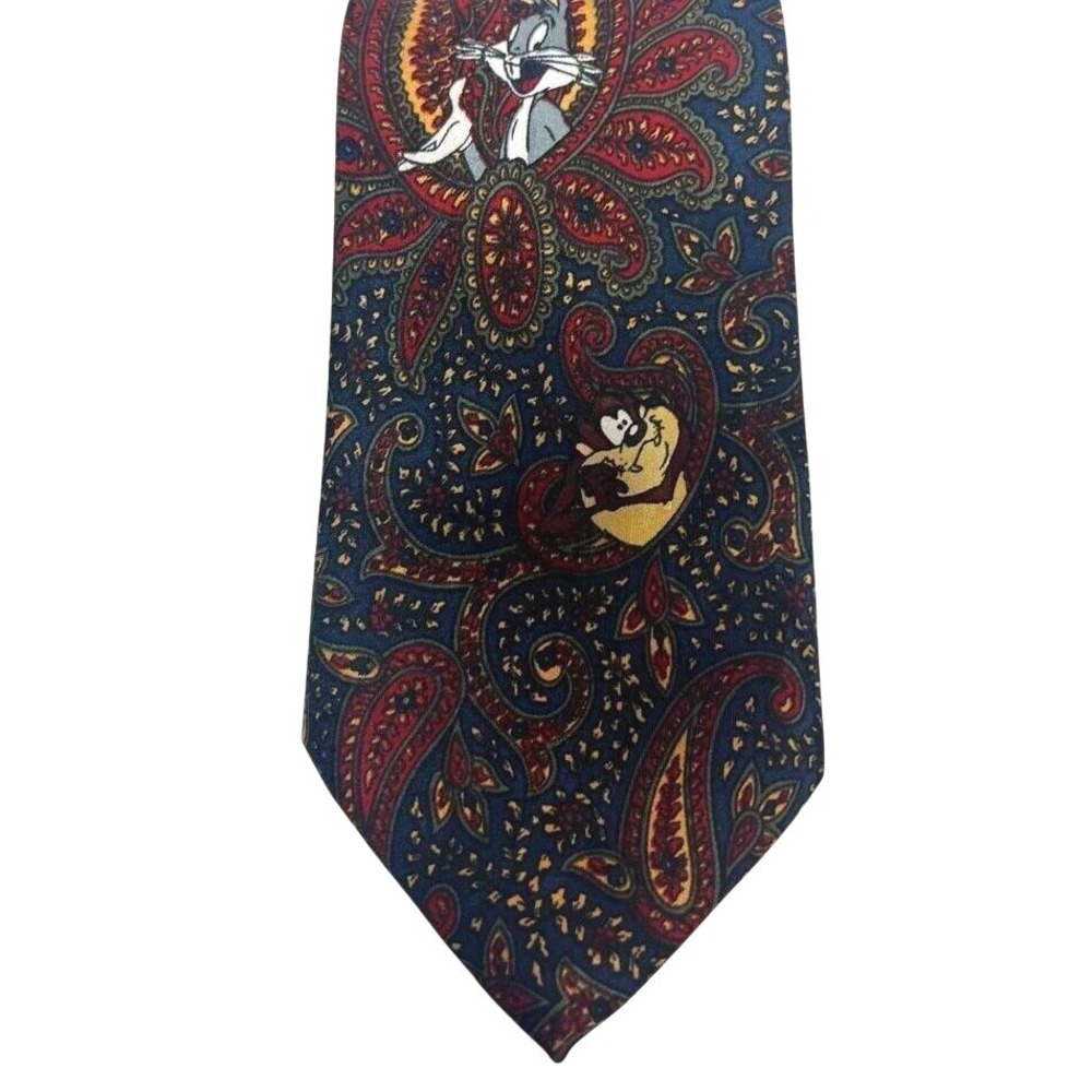 1993 Looney Tunes Mania Cartoon Graphic Tie Bugs Bunny Marvin‎ Taz 56" x 3.75"